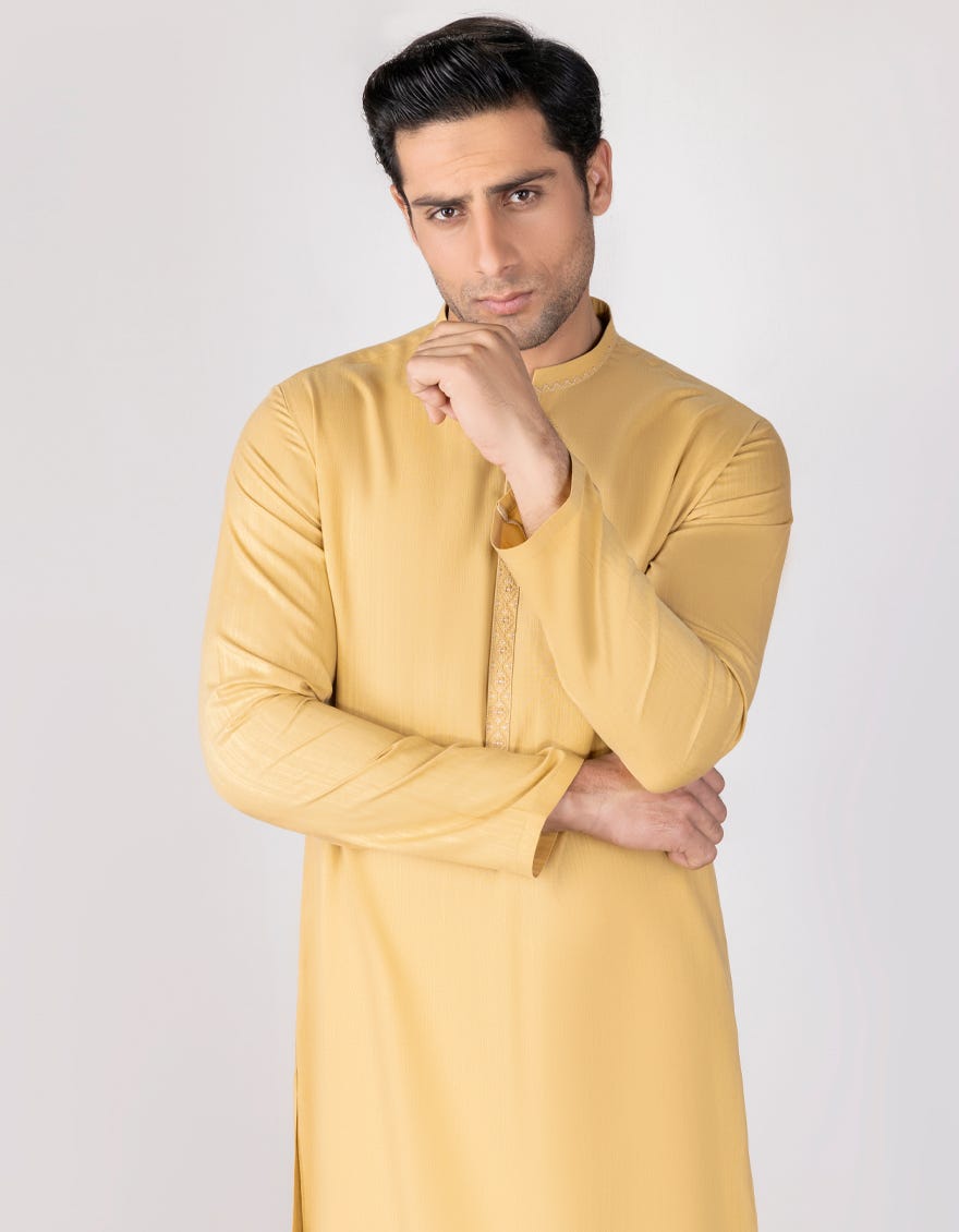 Beige Blended Men's Kurta | Jjk-S-34345