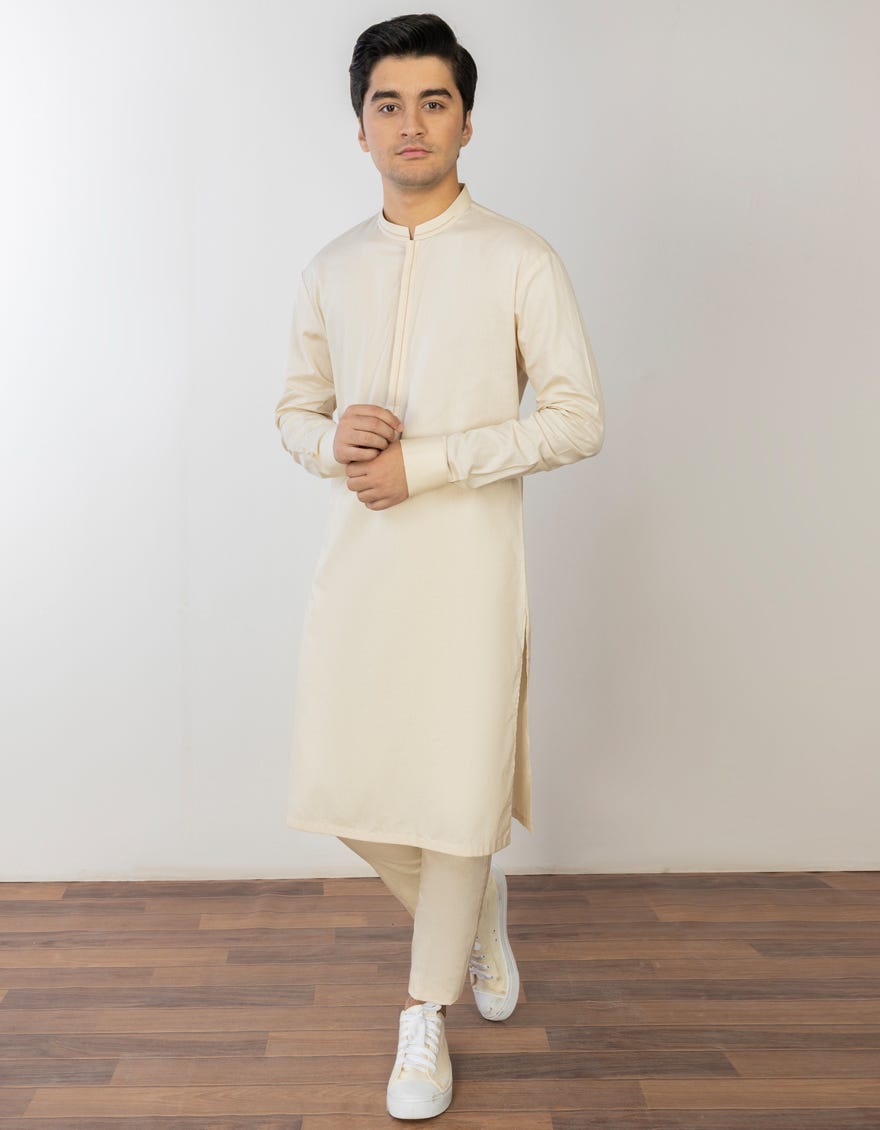 Cream Cotton Kurta Pajama | Jtkp-S-34350
