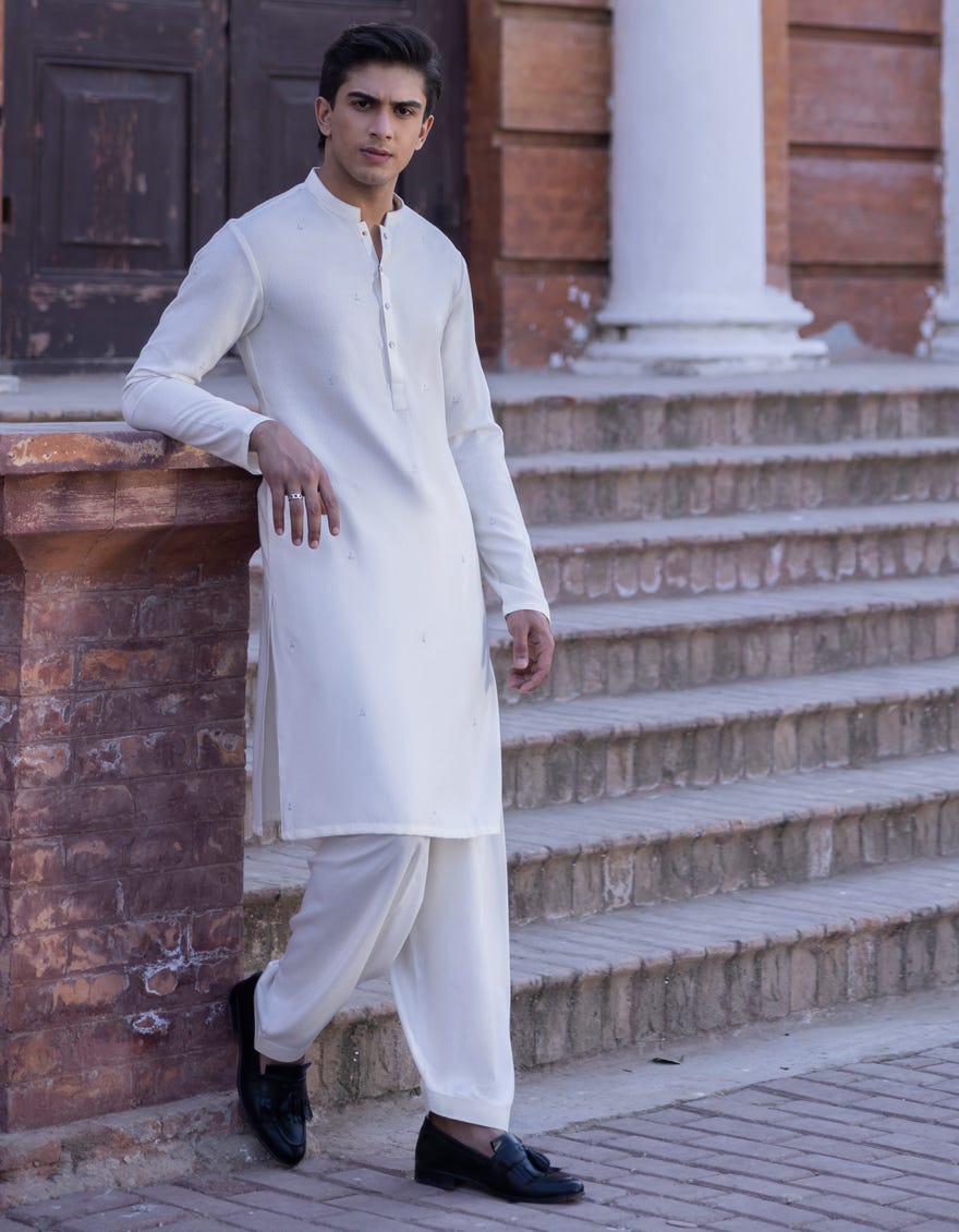 Cream Blended Teen Boy's Kameez Shalwar | Jtks-A-34351