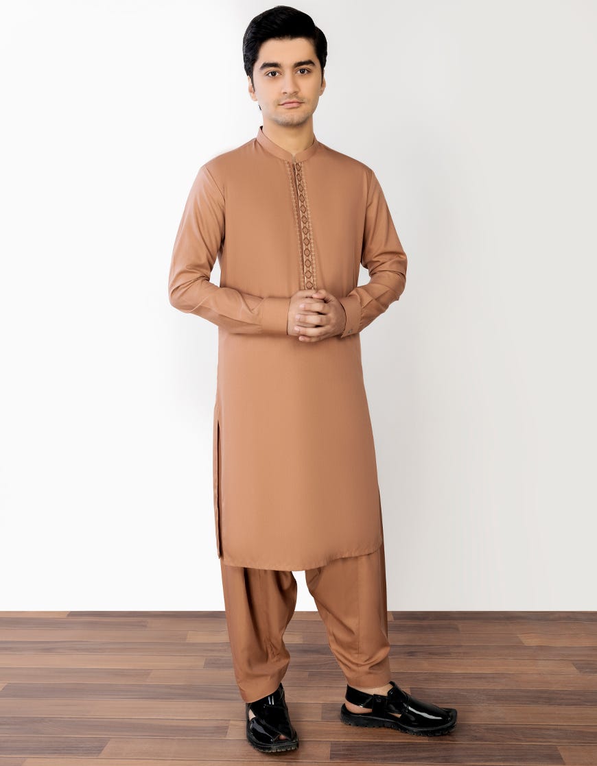 Rust Blended Teen Boy's Kameez Shalwar | Jtks-S-34352