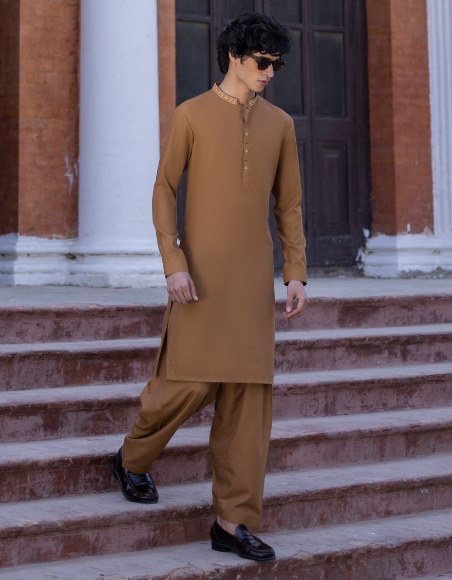 Mehndi Green Blended Teen Boy's Kameez Shalwar | Jtks-S-34353