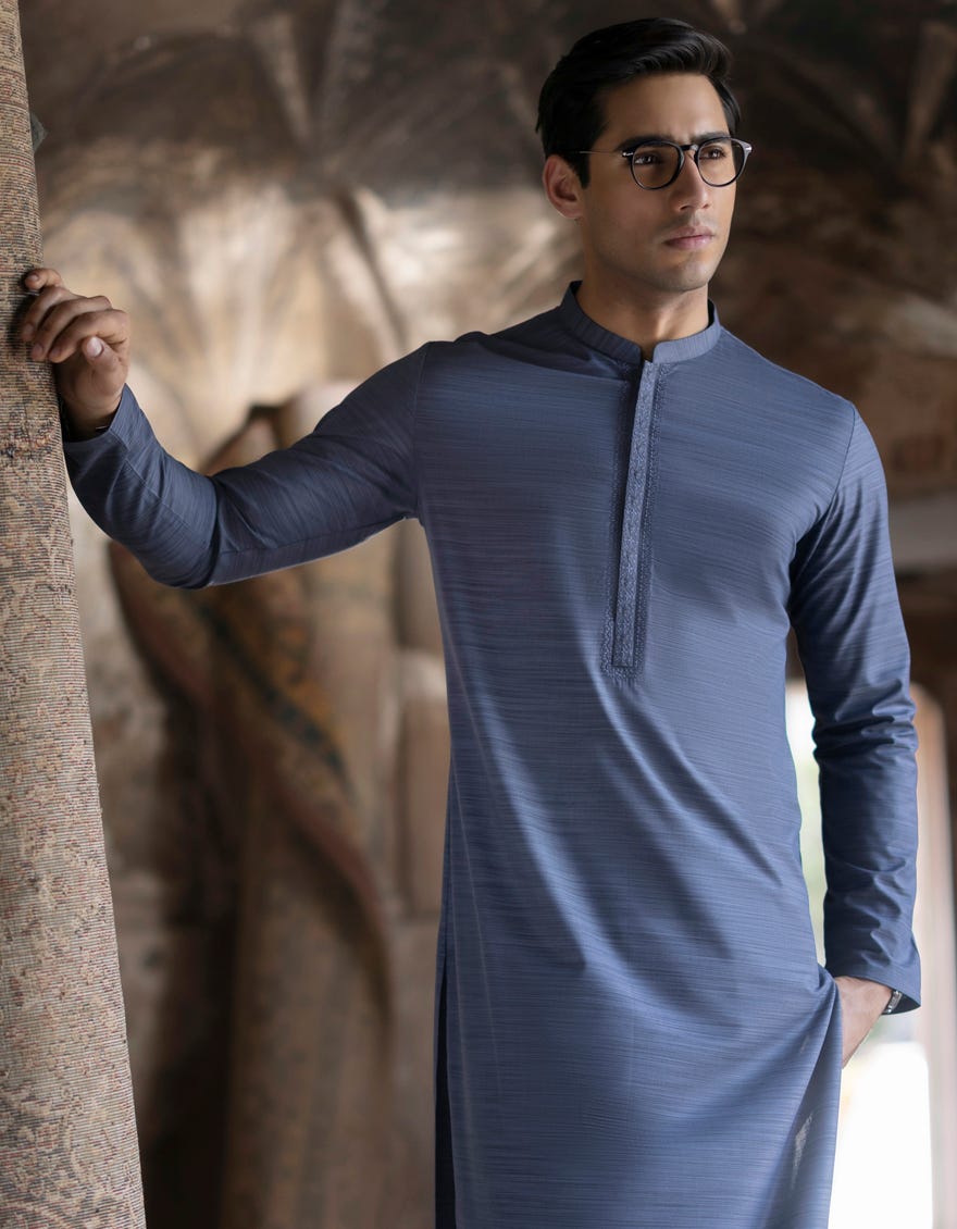 Slate Grey Polyester Men's Kurta | Jjk-S-34354