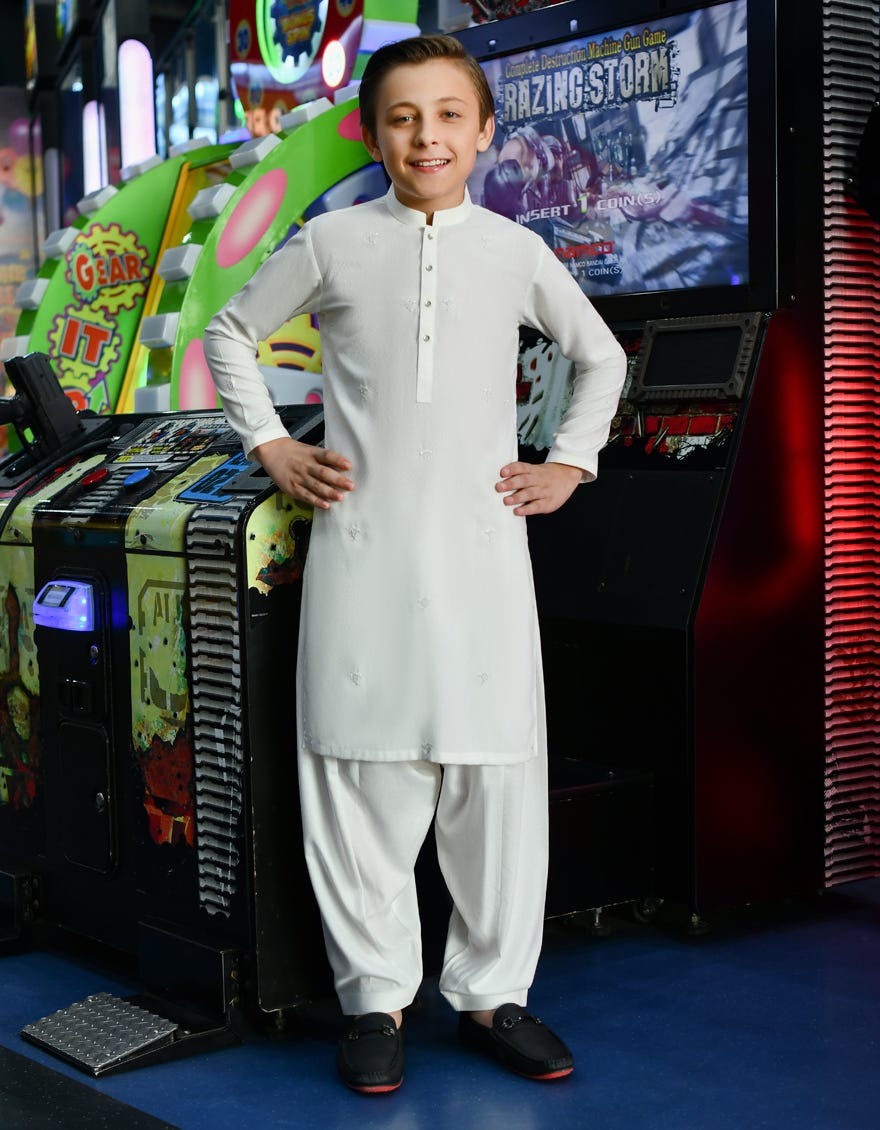 Off White Blended Kid's Kameez Shalwar | Jcks-A-34355