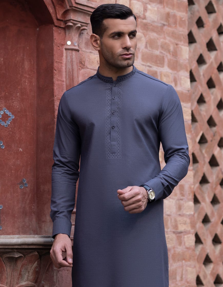 Dark Blue Blended Men's Kurta Pajama | Jjkp-S-34359