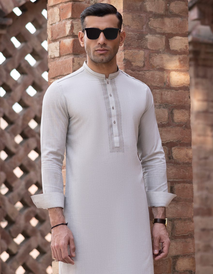 Fawn Blended Men's Kurta Pajama | Jjkp-S-34361