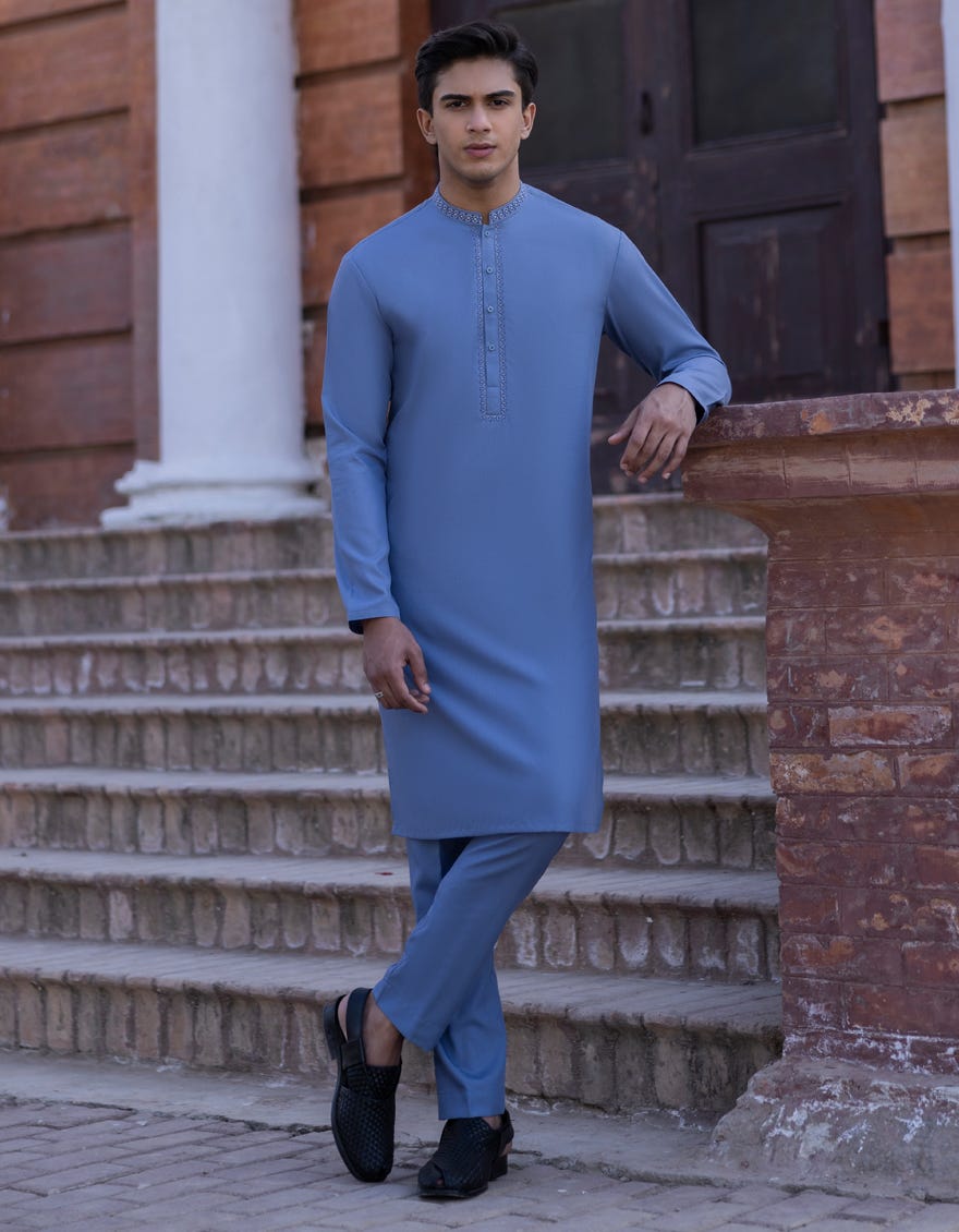 Periwinkle Blended Kurta Pajama | Jtkp-S-34363