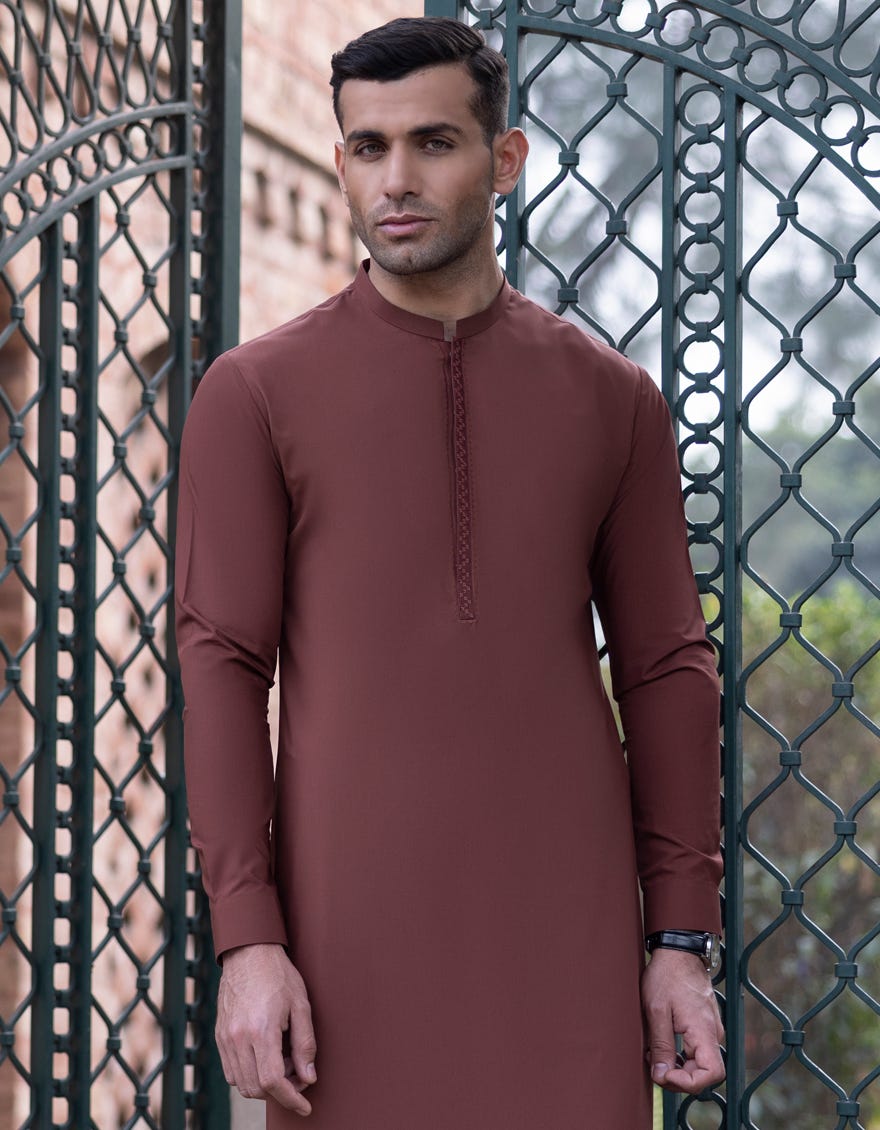 Rustic Red Blended Men's Kameez Shalwar | Jjks-S-34364