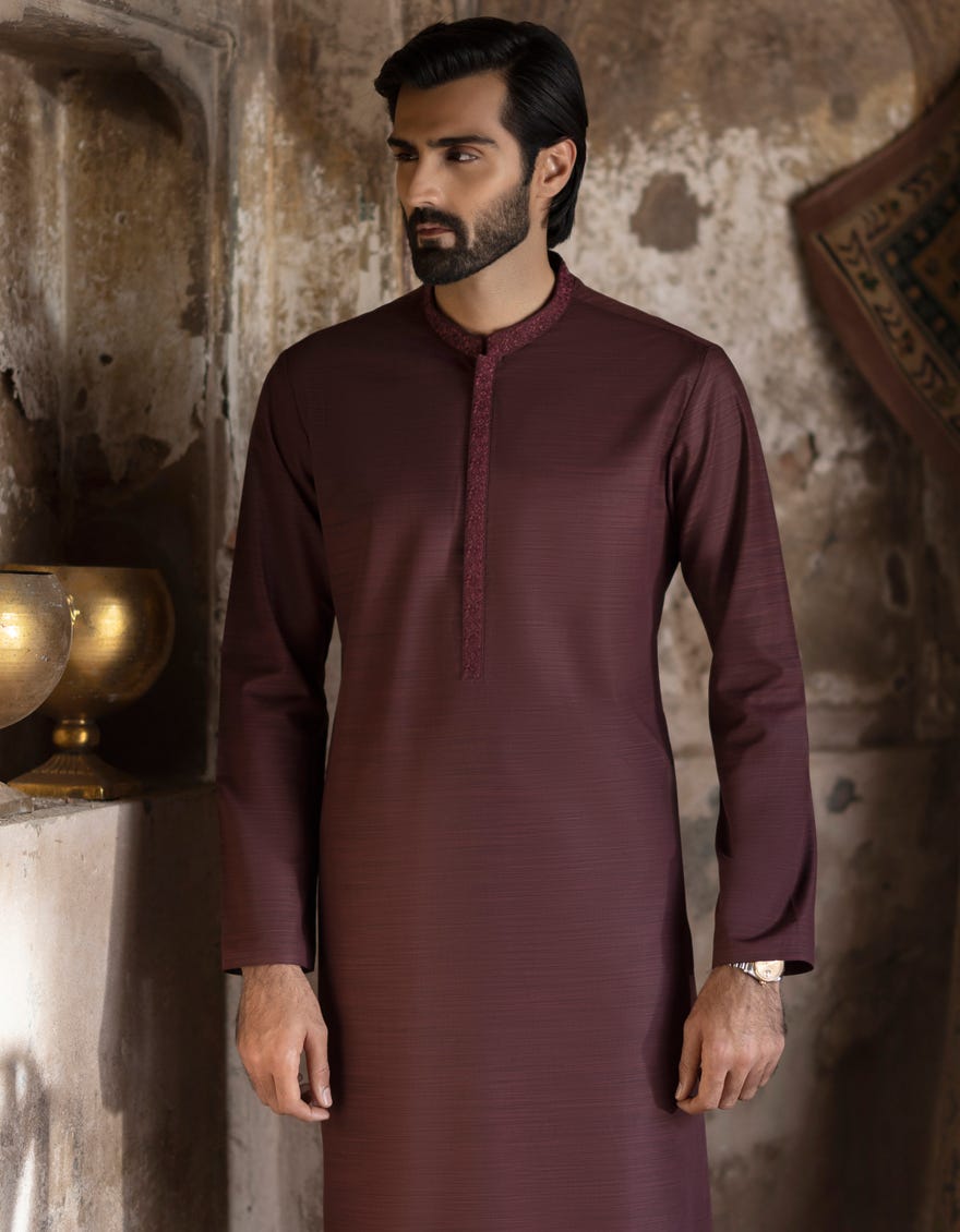 Maroon Blended Men's Kurta | Jjk-S-34367
