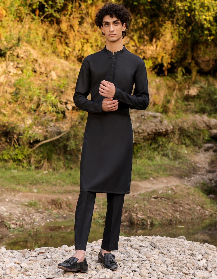 Black Blended Kurta Pajama | Jtkp-S-34370