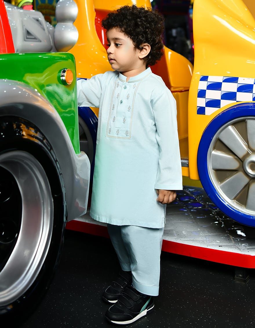 Ice Blue Cotton Kameez Shalwar | Jjiks-S-34371