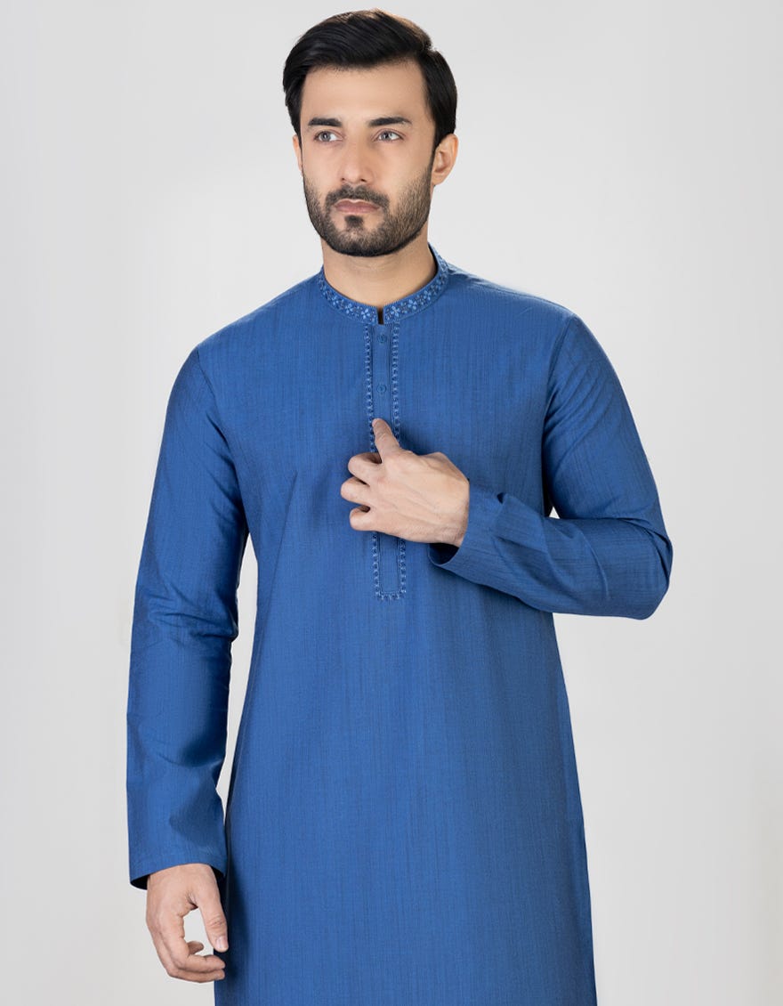 Blue Blended Men's Kurta | Jjk-A-34374