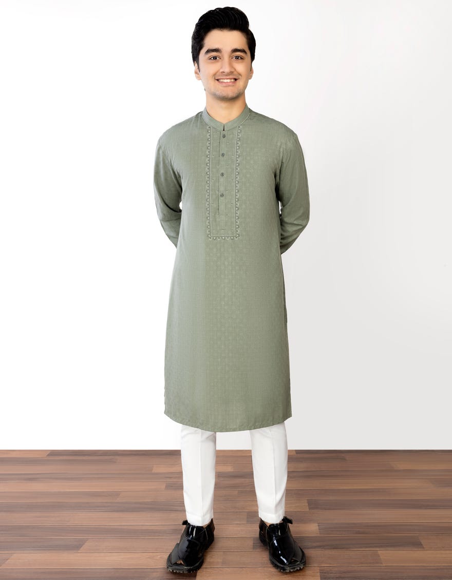 Jade Green Blended Teen Boy's Kurta | Jtk-S-34375
