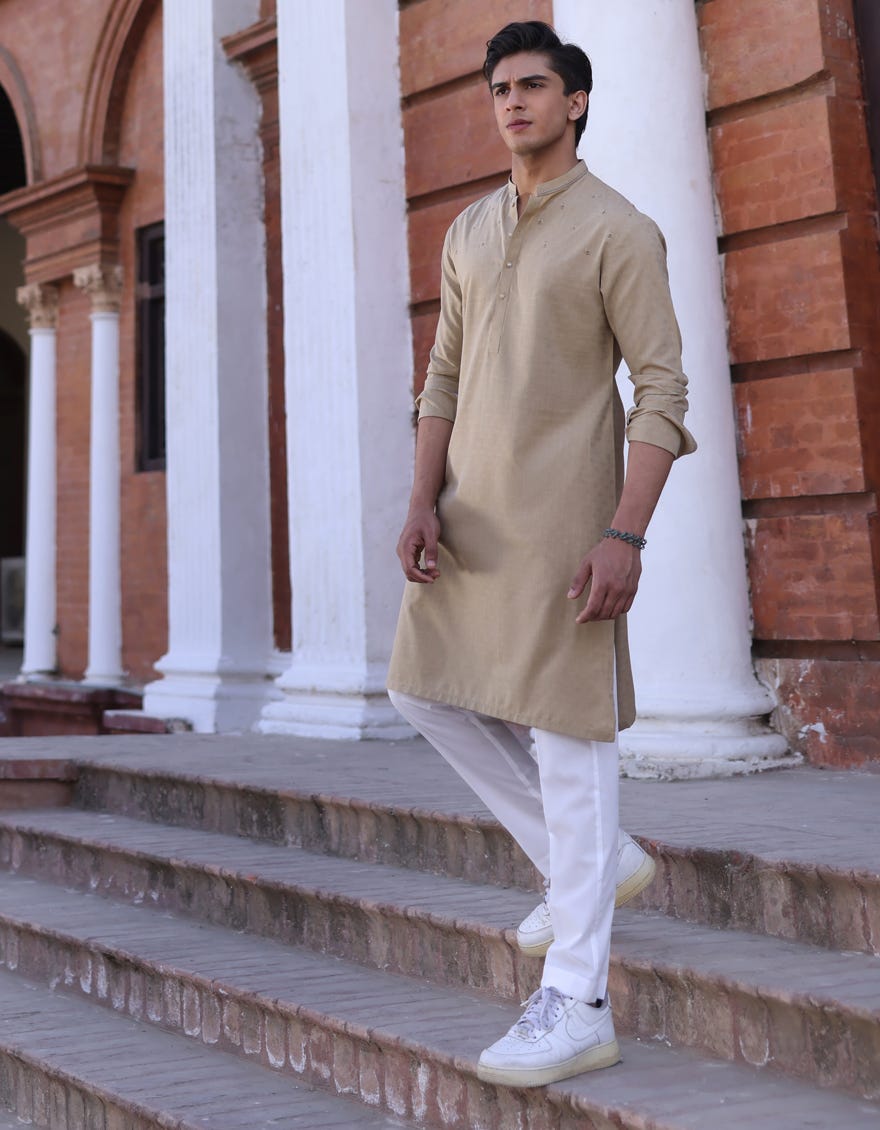 Sand Blended Teen Boy's Kurta | Jtk-S-34376