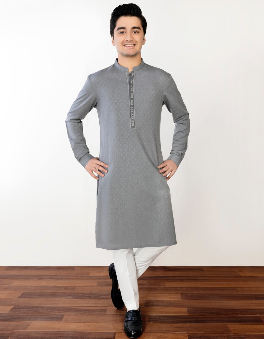 Grey Blended Teen Boy's Kurta | Jtk-S-34378