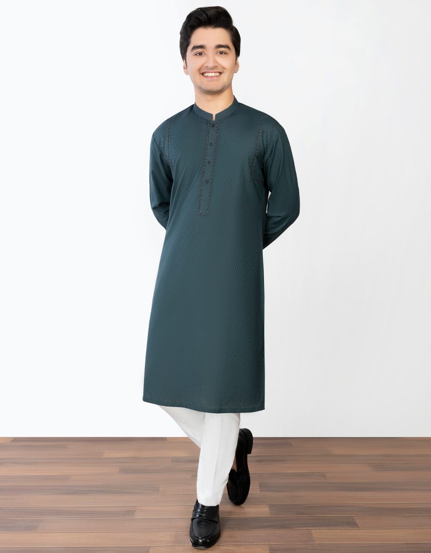 Emerald Green Cotton Teen Boy's Kurta | Jtk-S-34379