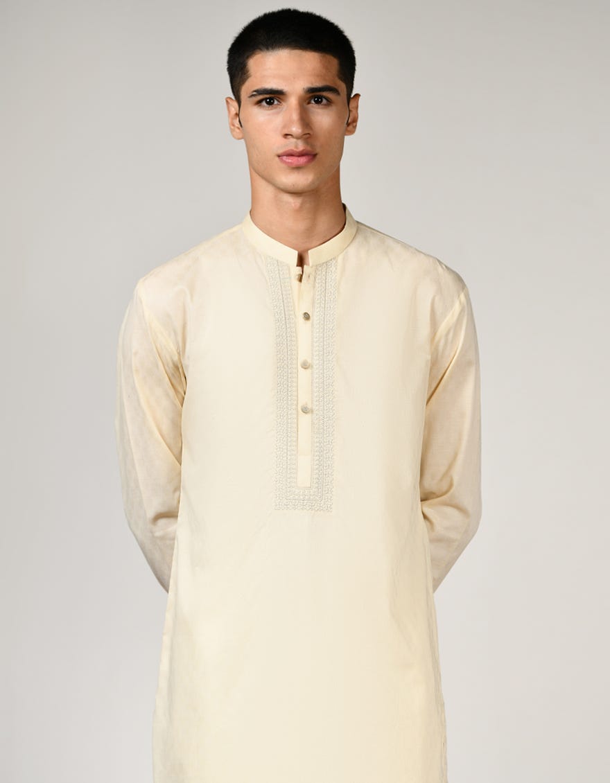 Yellow Cotton Teen Boy's Kurta | Jtk-S-46163