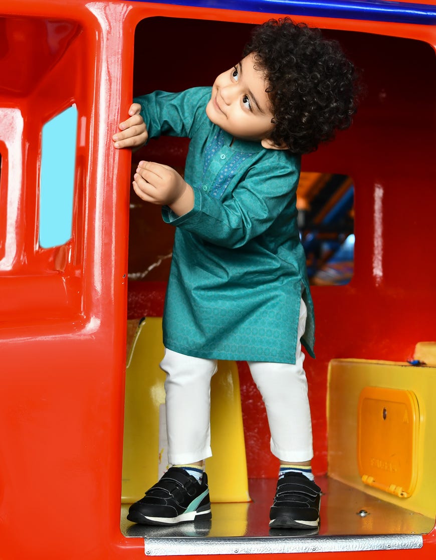 Green Cotton Kameez Shalwar | Jjiks-S-34380