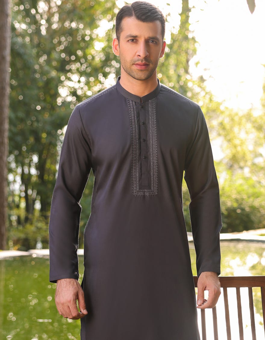 Charcoal Blended Men's Kameez Shalwar | Jjks-S-34391