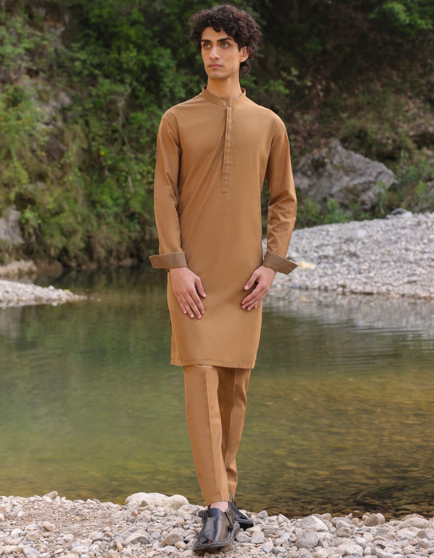 Ochre Yellow Cotton Kurta Pajama | Jtkp-S-34399