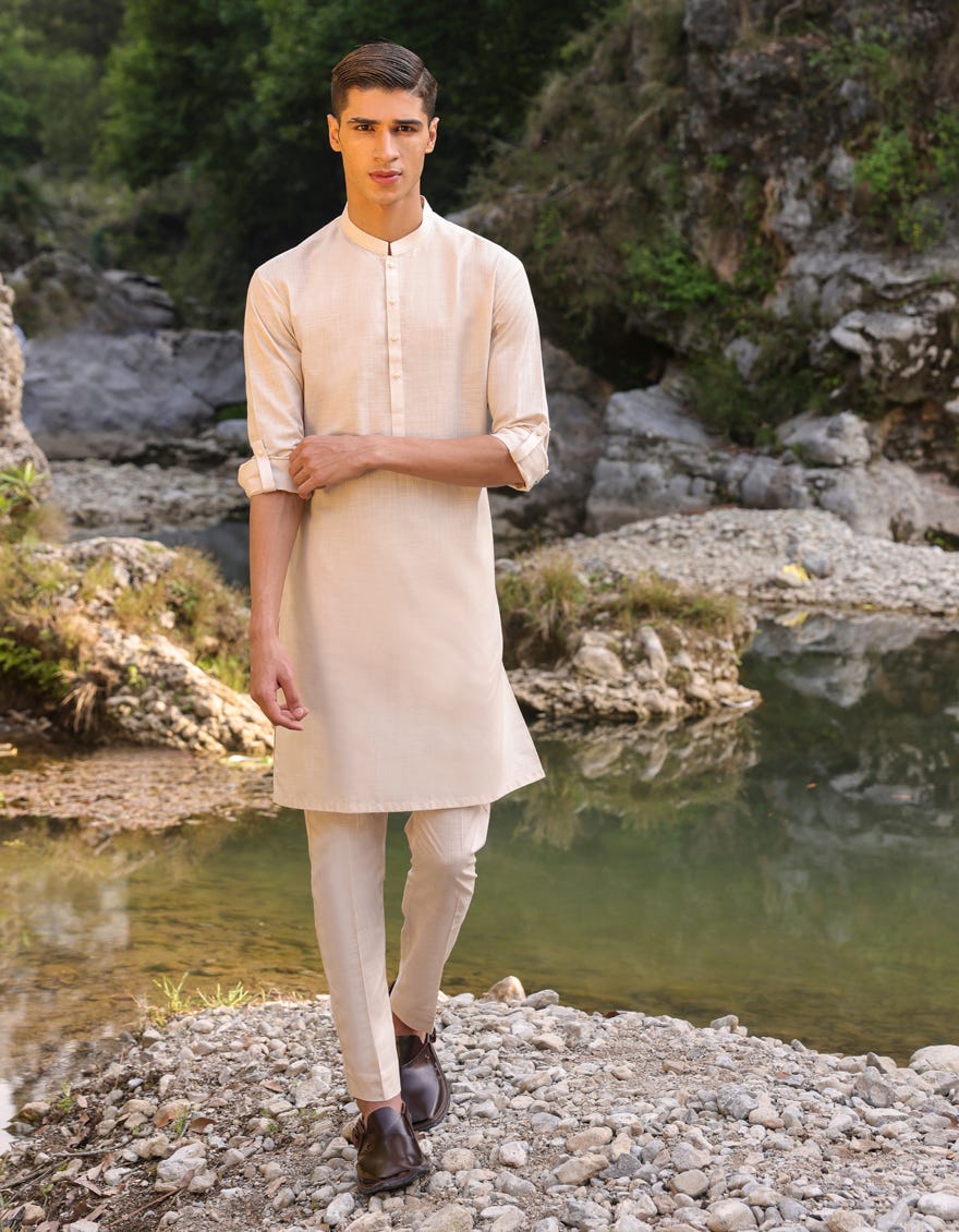 Cream Cotton Kurta Pajama | Jtkp-S-34400