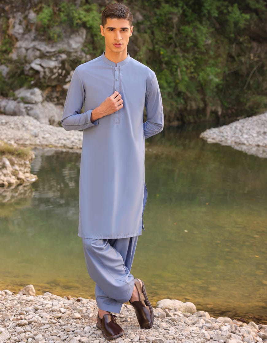 Pigeon Blue Blended Kurta Pajama | Jtkp-S-34411