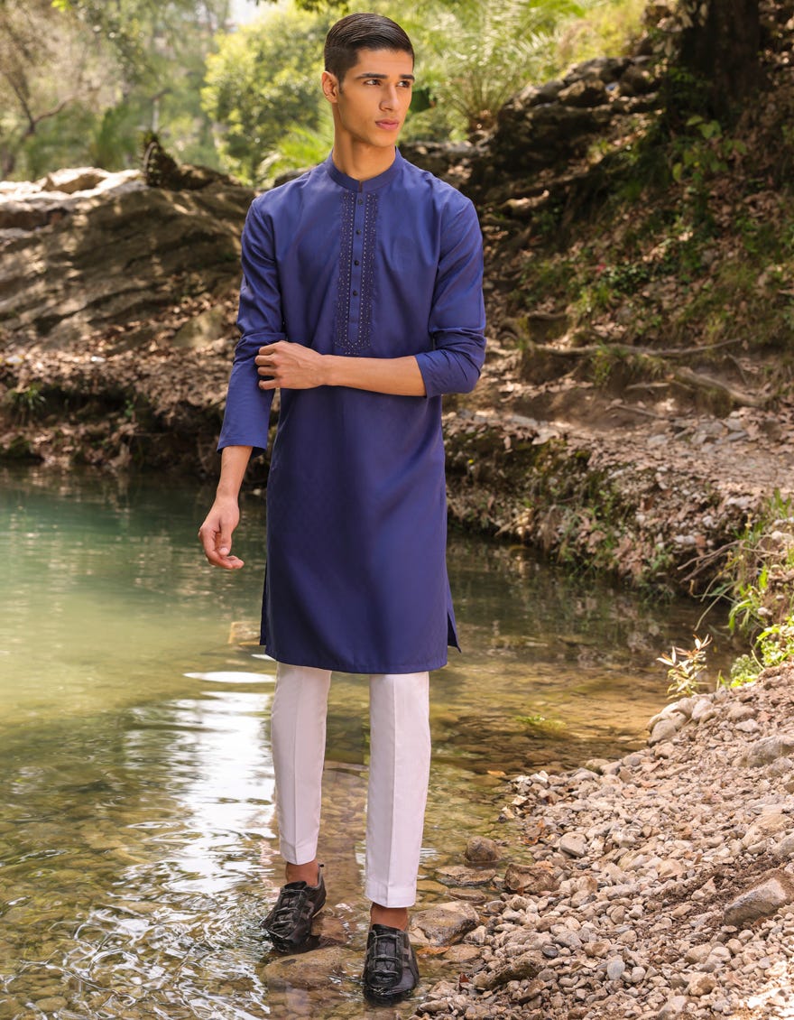 Royal Blue Blended Teen Boy's Kurta | Jtk-S-34413