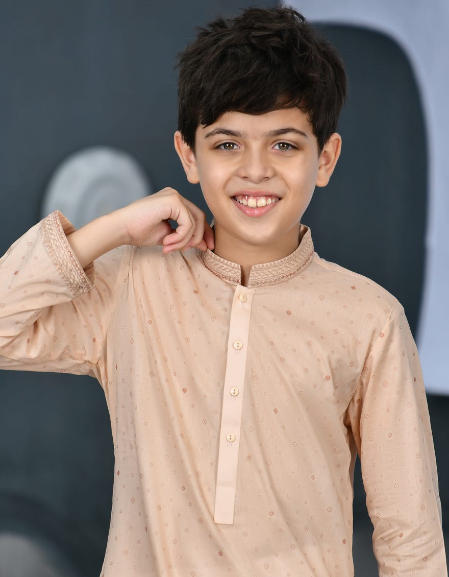 LIGHT CORAL COTTON KURTA | JCK-S-34418
