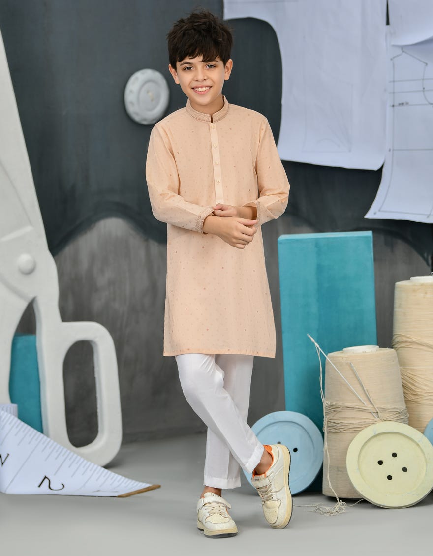 Light Coral Cotton Kid's Kurta | Jck-S-34418
