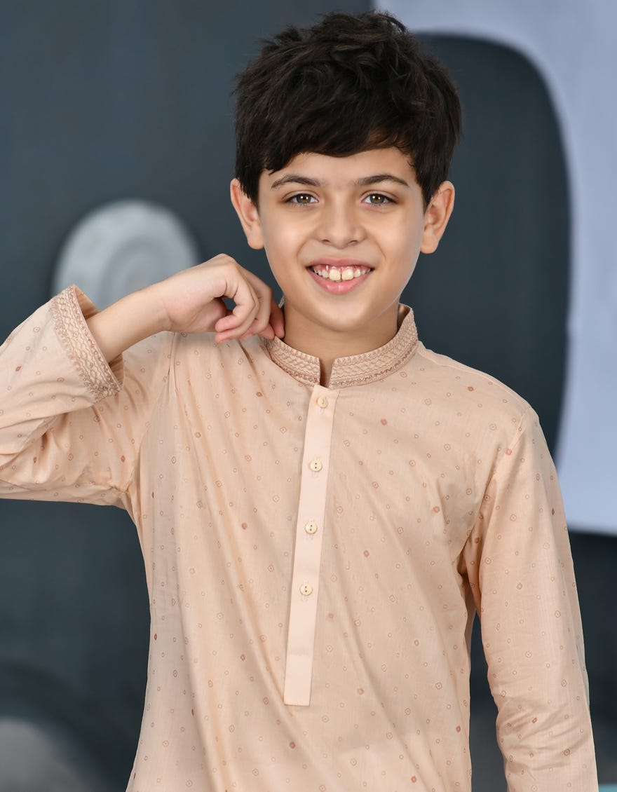 LIGHT CORAL COTTON KURTA | JCK-S-34418