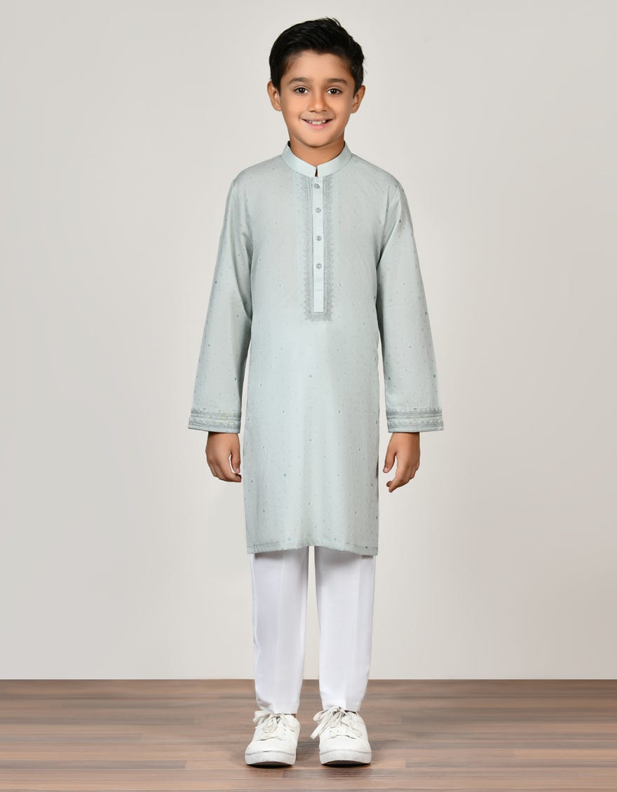 Green Cotton Kid's Kurta | Jck-S-34422