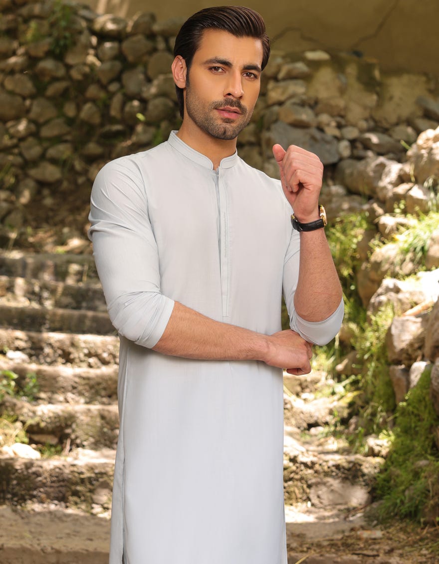 Pale Blue Blended Men's Kurta Pajama | Jjkp-S-34423