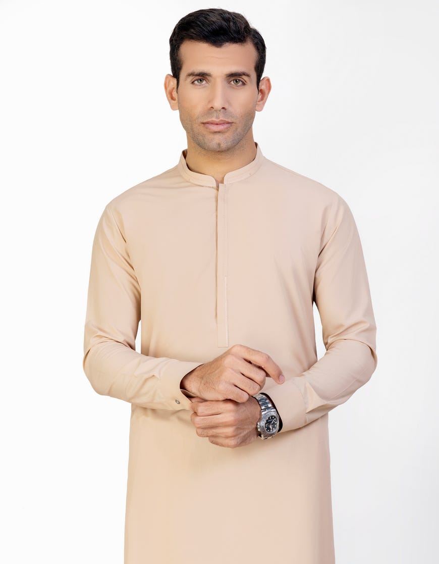 Camel Blended Men's Kameez Shalwar | Jjks-S-34424