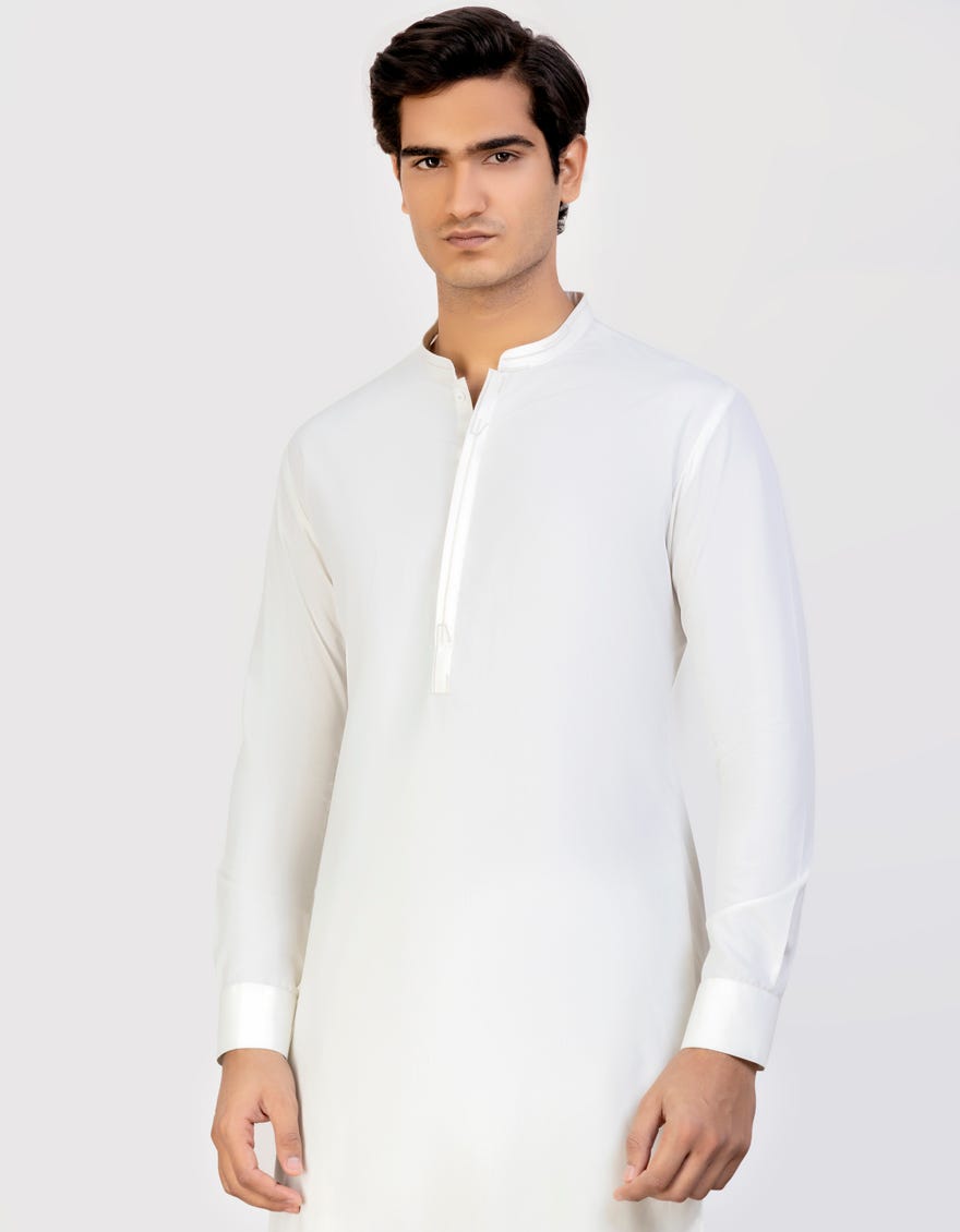 Ivory Blended Men's Kameez Shalwar | Jjks-S-34425
