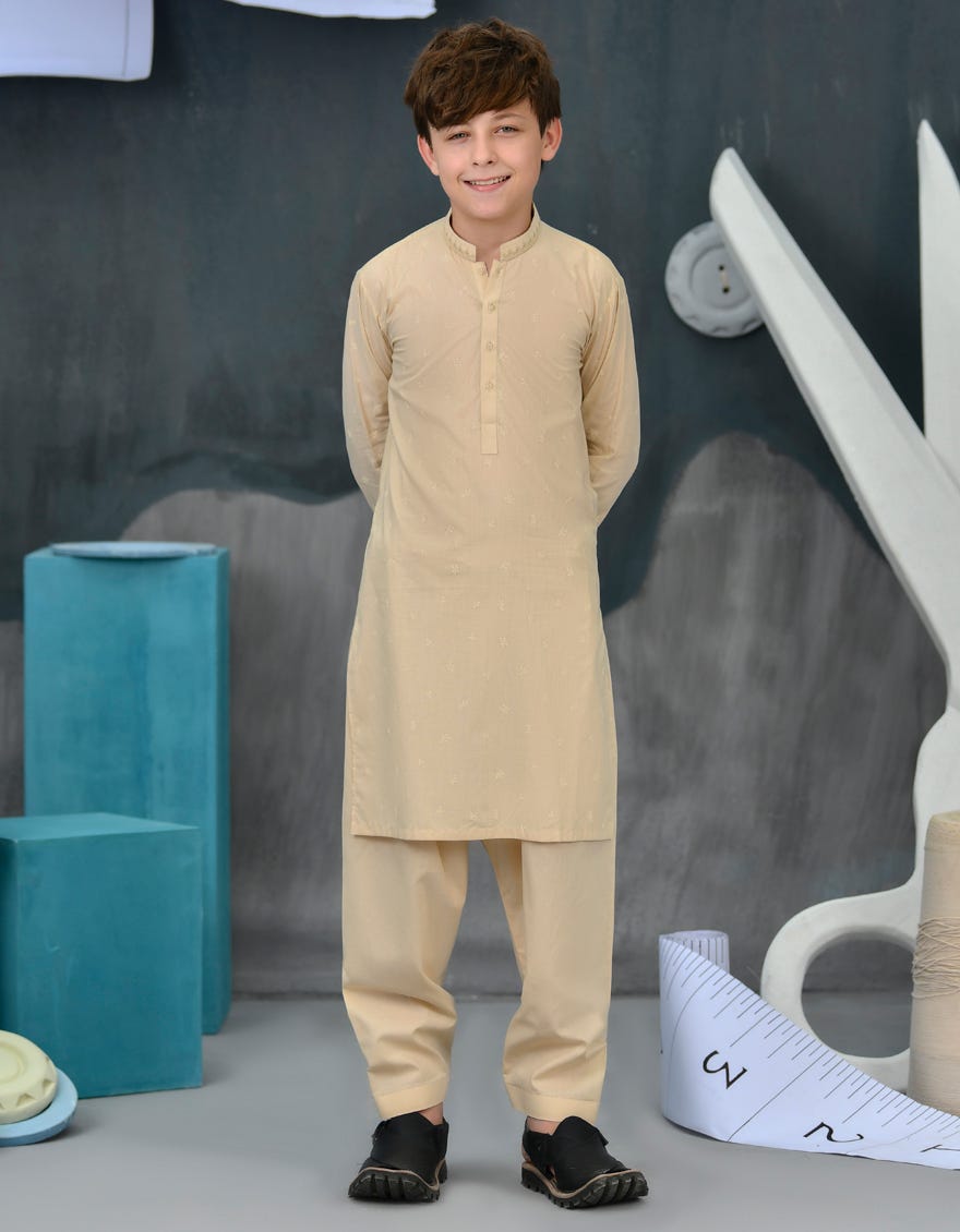Brown Cotton Kid's Kameez Shalwar | Jcks-S-34429