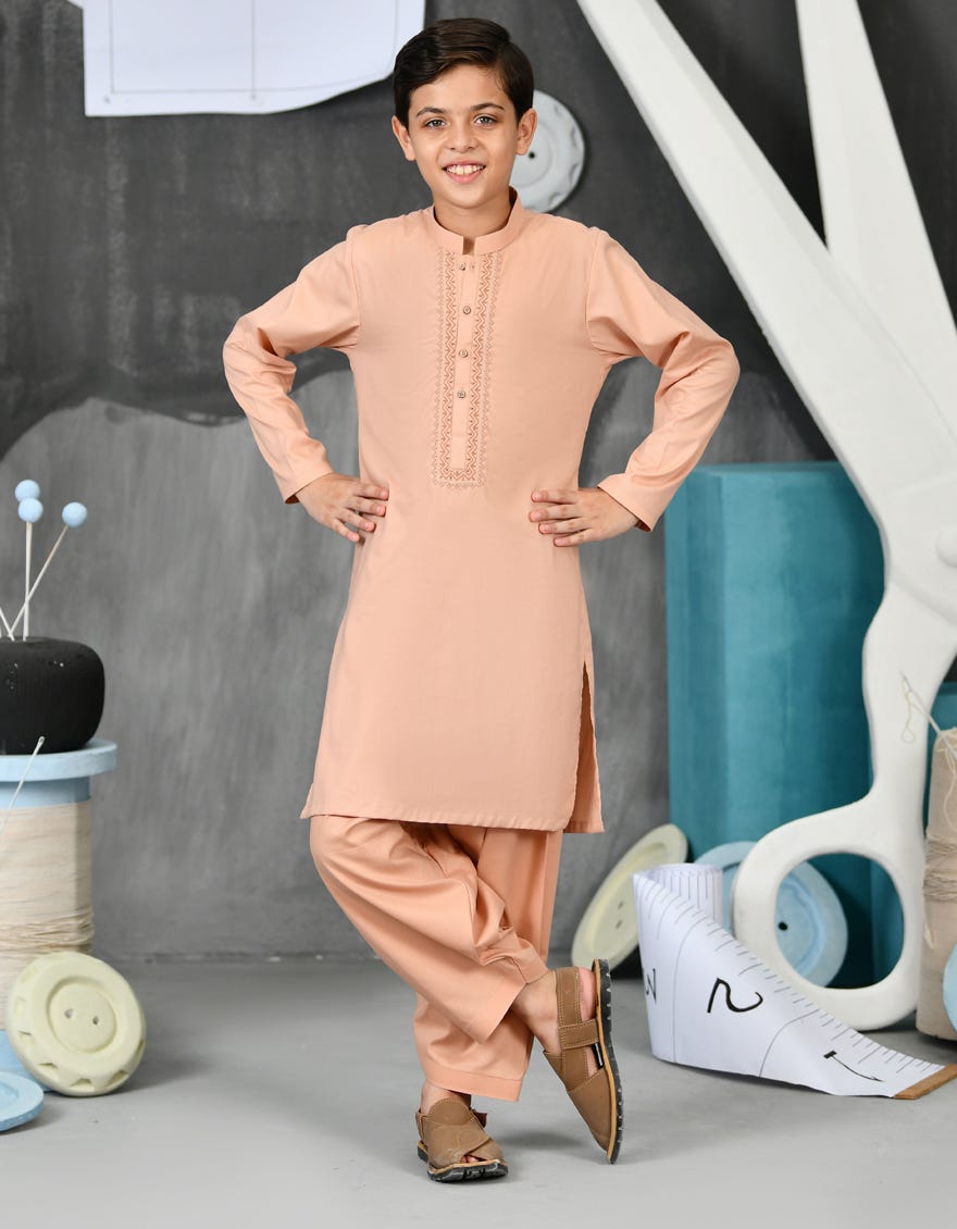 Coral Cotton Kid's Kameez Shalwar | Jcks-S-34432