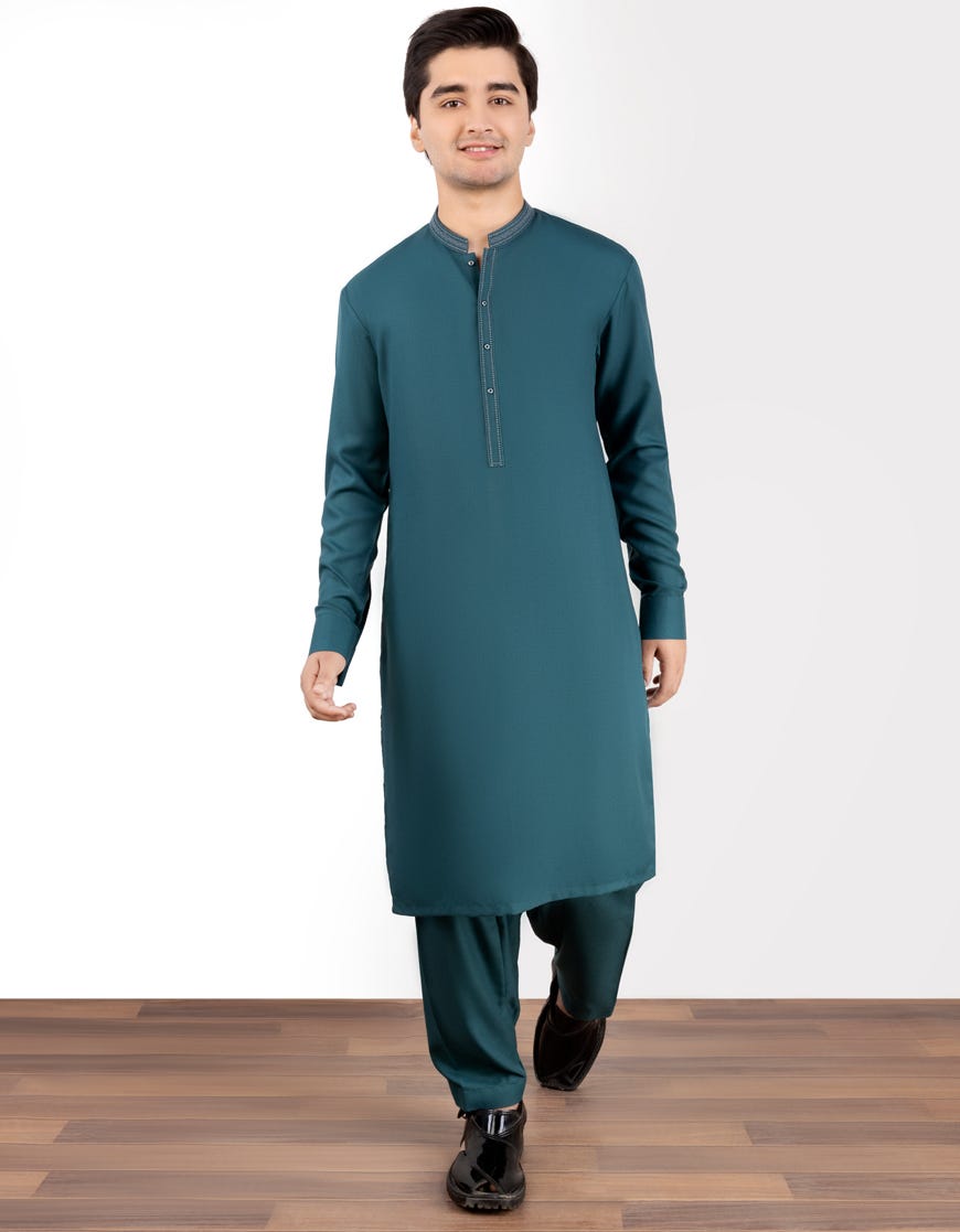 Emerald Green Blended Teen Boy's Kameez Shalwar | Jtks-S-34433