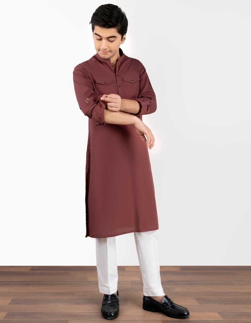 Red Cotton Teen Boy's Kurta | Jtk-S-34441