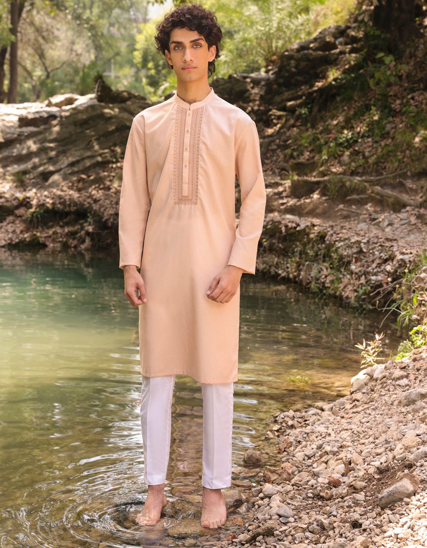 Peach Cotton Teen Boy's Kurta | Jtk-S-34442