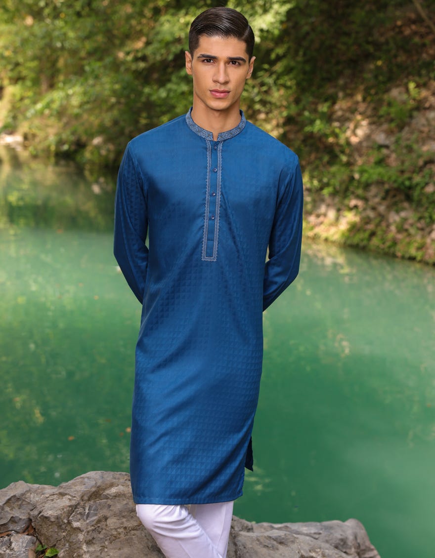 Teal Blended Teen Boy's Kurta | Jtk-S-34448