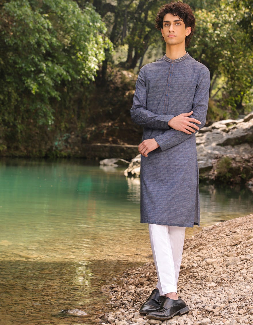 Peacock Blue Cotton Teen Boy's Kurta | Jtk-S-34449