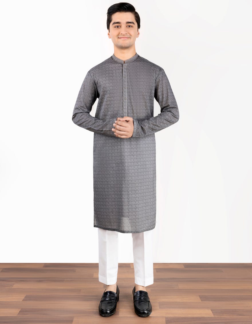 Grey Cotton Teen Boy's Kurta | Jtk-S-34450
