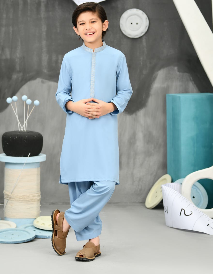 BABY BLUE BLENDED KAMEEZ SHALWAR | JCKS-S-34452