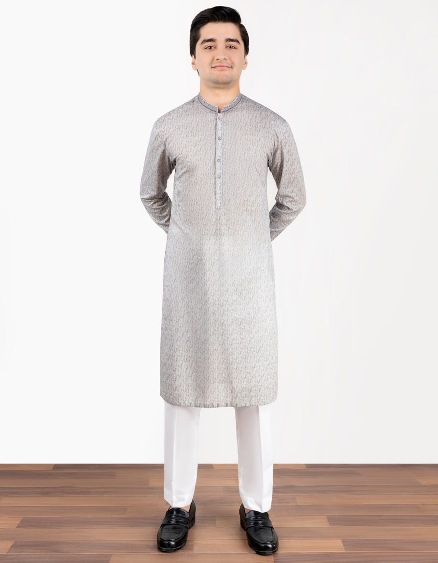 Multi Grey Cotton Teen Boy's Kurta | Jtk-S-34461