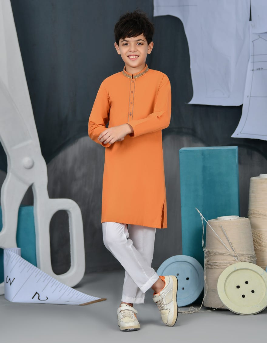 Orange Cotton Kid's Kurta | Jck-S-34464