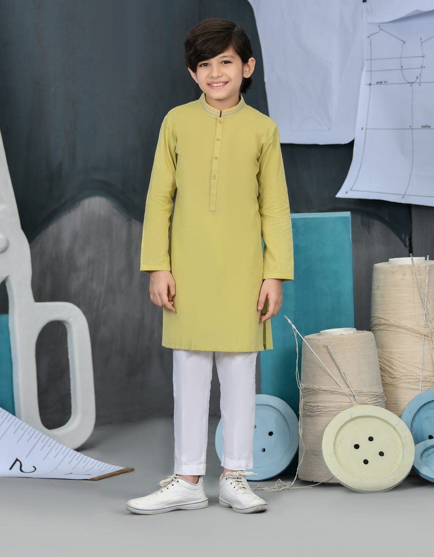Light Green Cotton Kid's Kurta | Jck-S-34467