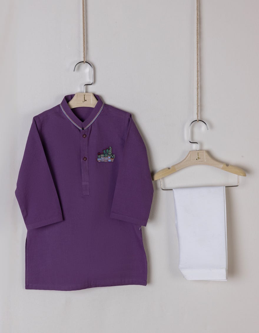 Purple Cotton Kameez Shalwar | Jjiks-S-34468