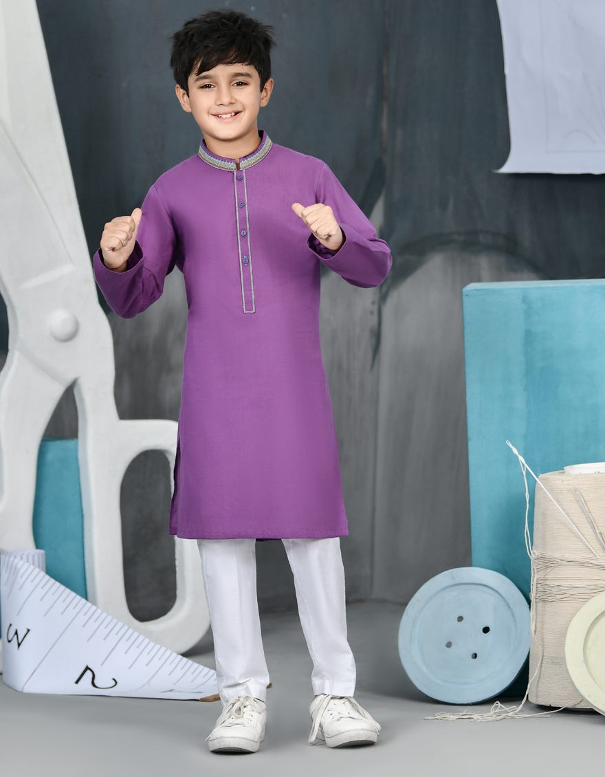 Purple Cotton Kid's Kurta | Jck-A-34469