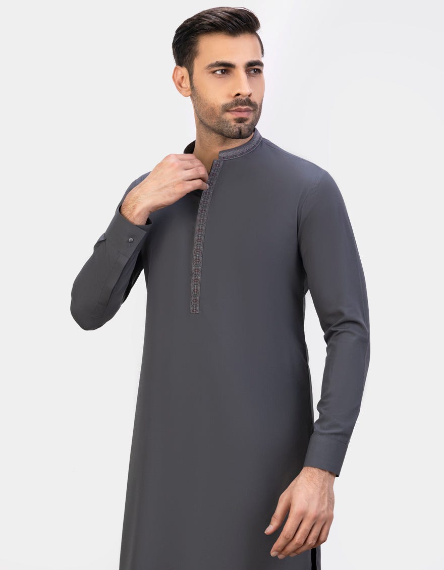 Charcoal Blended Men's Kameez Shalwar | Jjks-A-34470