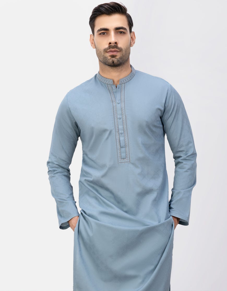 Carolina Blue Cotton Men's Kurta | Jjk-S-34473