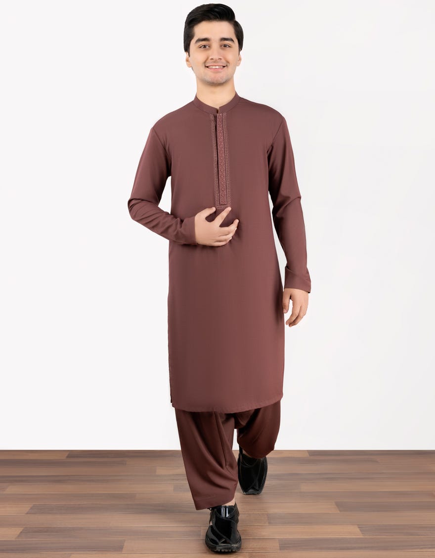 Red Blended Teen Boy's Kameez Shalwar | Jtks-S-34474